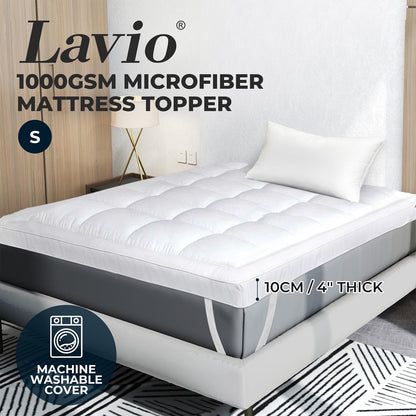 Lavio Mattress Topper Single 10CM Deep Washable Thick Soft Microfibre with Strap