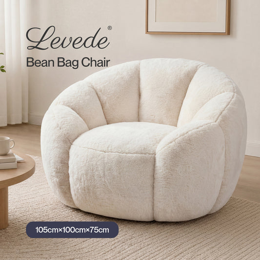 Levede Bean Bag Chair Faux Rabbit Fur Floral Shaped Reading Sofa Chair White