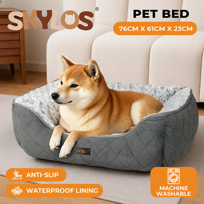 Skylos Dog Bed Large Pet Cushion for Calming Anti Anxiety Fluffy Plush Washable