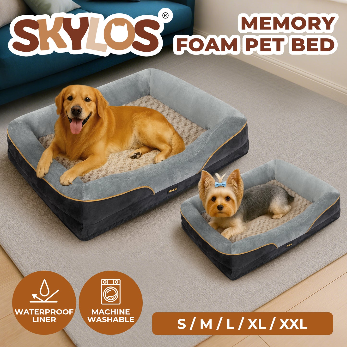 Skylos Orthopaedic Dog Bed Washable Large Pet Cushion Mattress Warm Waterproof