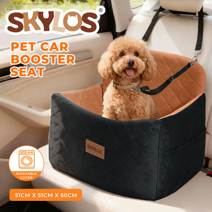 Skylos Pet Booster Dog Car Seat Safe Travel Carrier Bed Bag Basket Puppy Brown