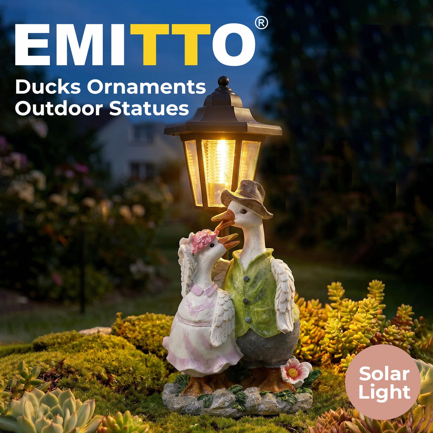 Emitto Garden Ornaments Outdoor Solar Duck Sculpture with LED Light for Patio
