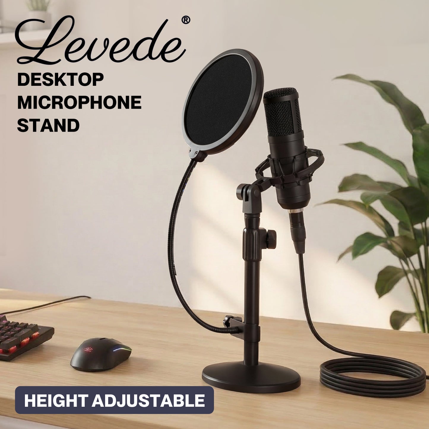 Levede Desktop Microphone Stand Adjustable Mic Clip Desk Pop Filter Shock Mount