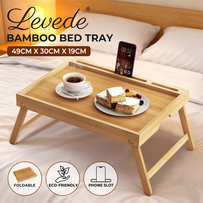 Toque Bamboo Foldable Bed Tray Table with Phone Holder Breakfast Laptop Desk
