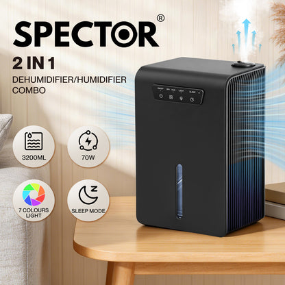Spector Dehumidifier Humidifier 2 in 1 Portable Electric LED Auto Off Black 3.2L