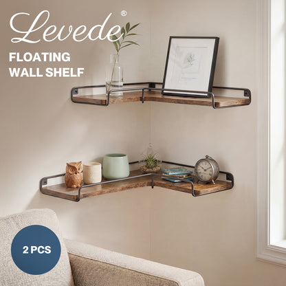 Levede Rustic Floating Shelves Set 2PC Kitchen Corner Wall Shelf Unit Storage