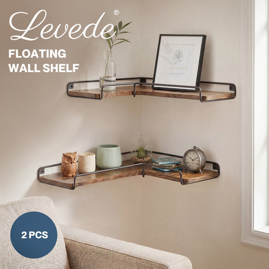 Levede Rustic Floating Shelves Set 2PC Kitchen Corner Wall Shelf Unit Storage