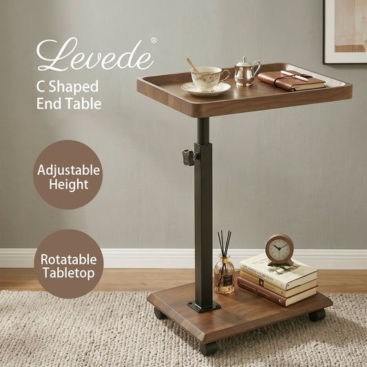 Levede C Shaped Side Table Height Adjustable Rolling 360° Swivel Top End Table