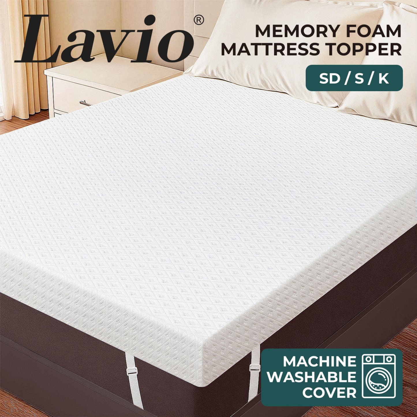 Lavio 4 Inch Mattress Topper Cooling Gel Memory Foam Bamboo Charcoal Washable