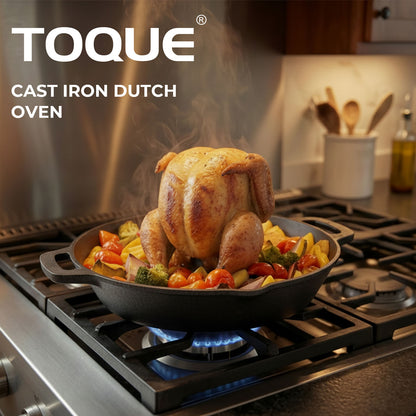 Toque Chicken Roaster Stand Cast Iron BBQ Pan Non Stick Beer Can Turkey Holder