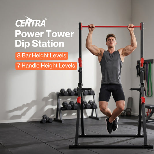 Centra Pull Up Bar  Pull Up Station  Dip Bars Free Standing  220KG  Black Red