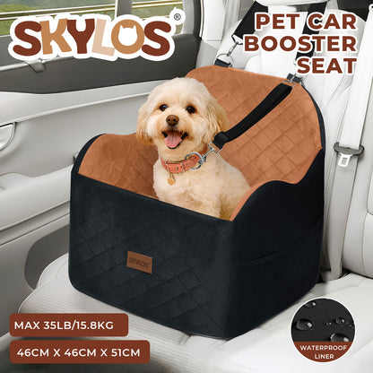 Skylos Dog Booster Car Seat for Small to Medium Pets up to 35 lbs Portable Brown