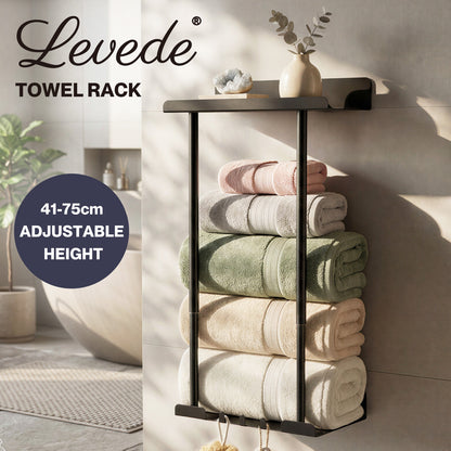 Levede Towel Rack Adjustable No Drilling Towel Holder Storage Wall Mounted Black