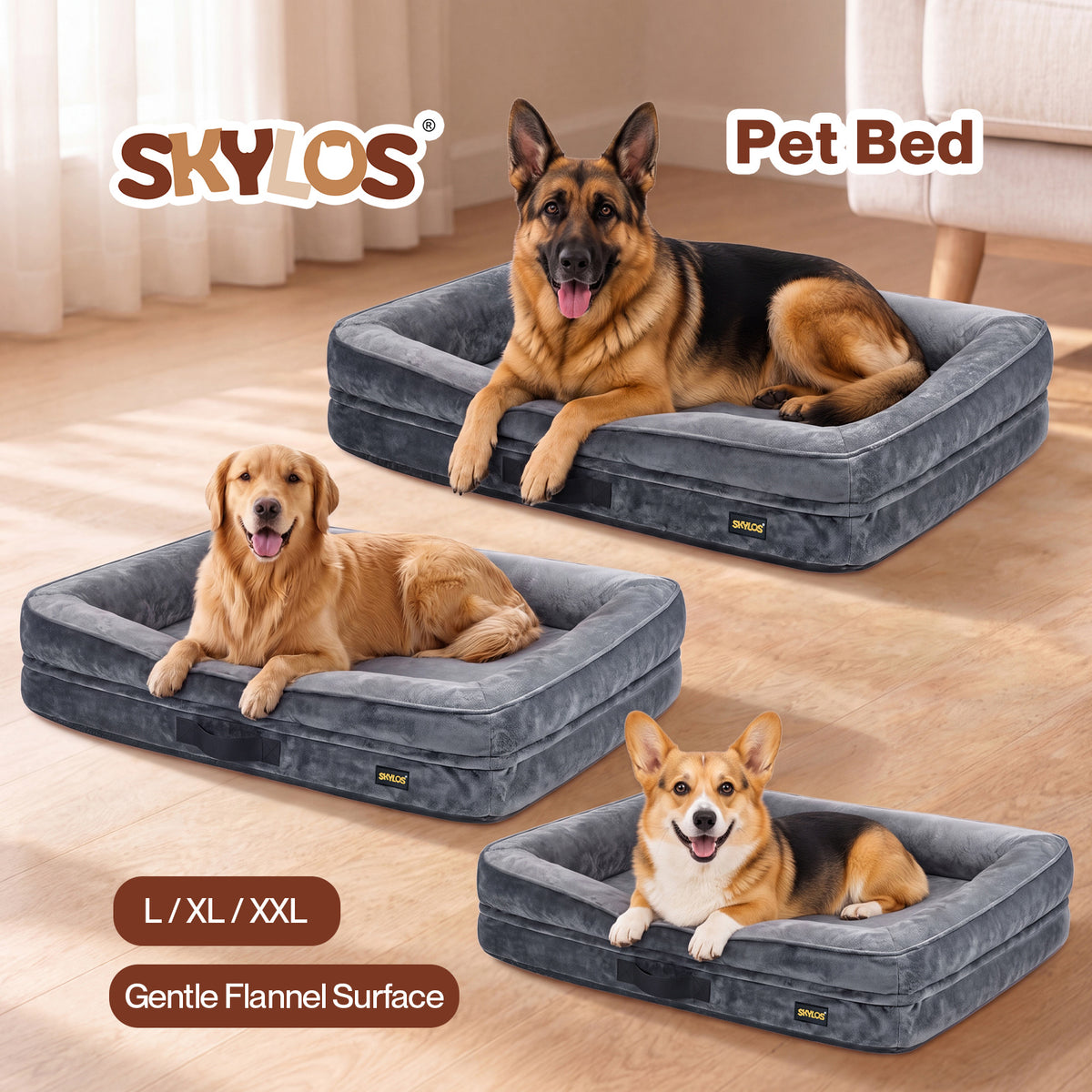 Skylos Dog Bed Orthopedic Support Sofa For Joint Relief Washable Grey