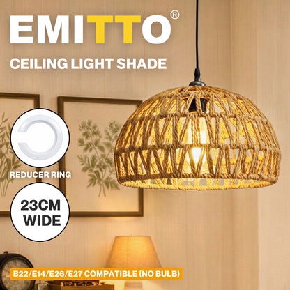 Emitto Rustic Ceiling Pendant Light Shade Hemp Rope Lamp Shade Boho Yellow 23cm