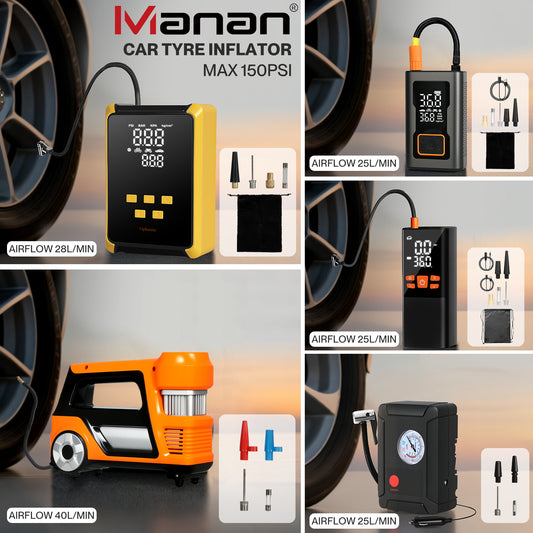 Manan Car Tyre Inflator 150PSI 12V Digital Air Compressor Pump Portable LED