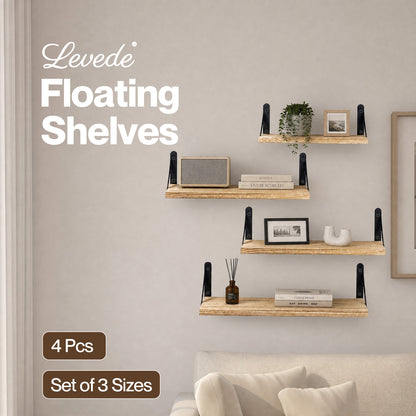 Levede Wall Mounted Floating Shelves Set of 4 Rustic Display Shelf Solid Wood