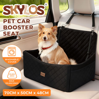 Skylos Dog Booster Car Seat Travel Carrier Bed Basket for Pet up to 55lbs Black