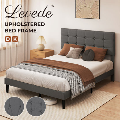 Levede Upholstered Bed Frame Linen Fabric with Tufted Headboard Double King