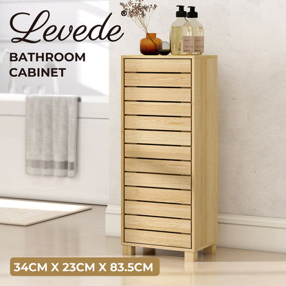 Levede Floor Bathroom Storage Cabinet Handleless Wood Floor Shelf Unit Cupboard