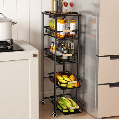 Levede 5 Tier Kitchen Trolley Storage Rack Cart Rolling Trolley Wheels Handle