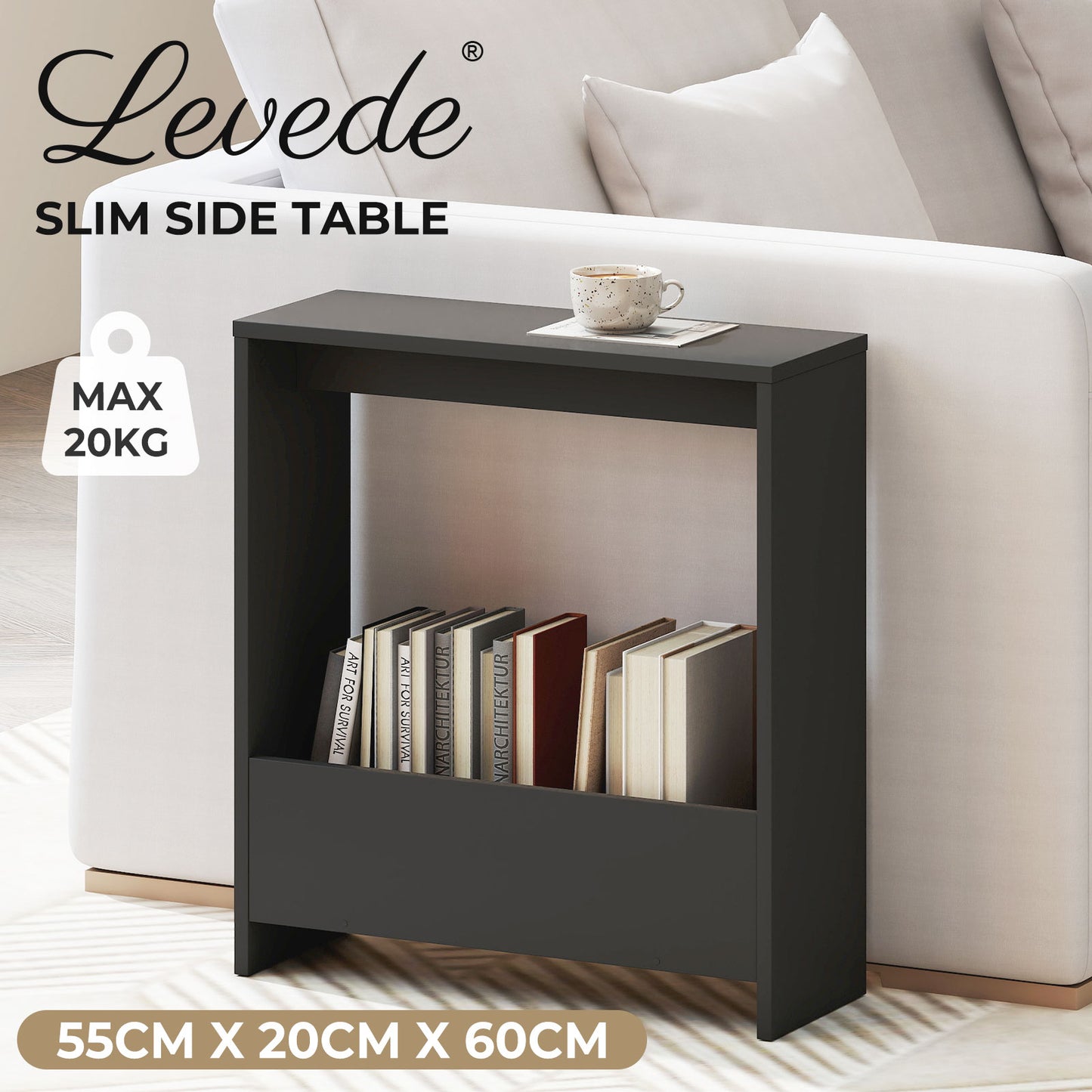 Levede Narrow Side Table Slim End Table Sofa Accent Table Magazine Storage Shelf