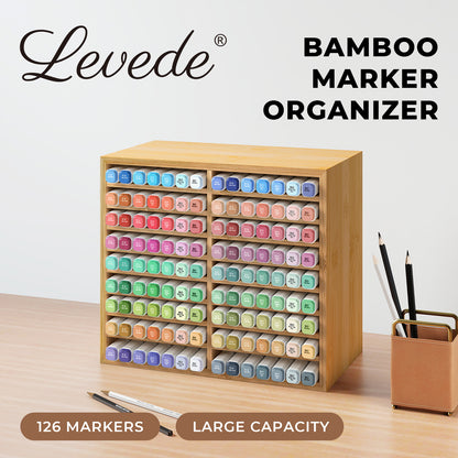 Levede Marker Pen Storage Bamboo 18 Compartment Desk Organiser Craft Stationary