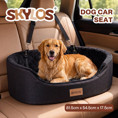 Skylos Dog Car Seat Large Booster Bed for Cars Travel SUV Black Soft Oxford