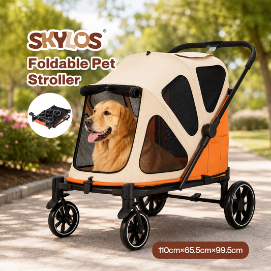 Skylos Dog Stroller Pet Pram Foldable Shock Absorbing Wheels Outdoor Orange