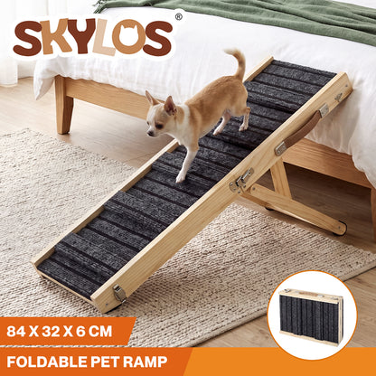 Skylos Dog Ramp Adjustable Folding 4 Heights Non Slip for Small Pets Natural