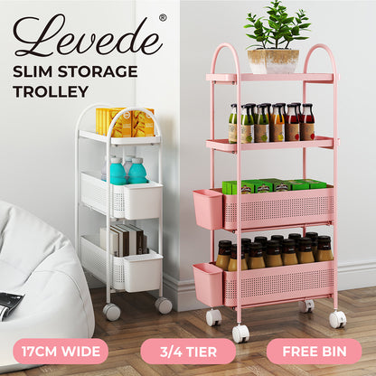 Levede Slim Stroage Trolley Cart on Wheel for Kitchen Bathroom Narrow Space Rack