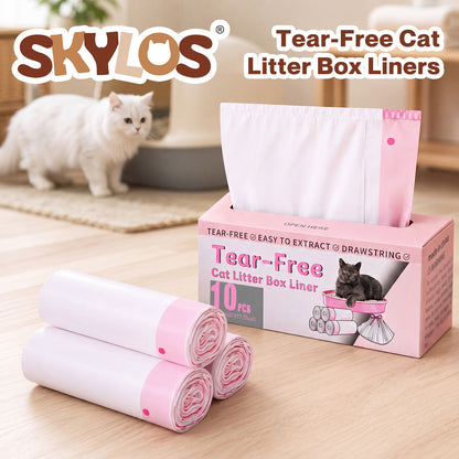 Skylos Cat Litter Bags XL for Standard Trays Heavy Duty Drawstring 30pc Pink