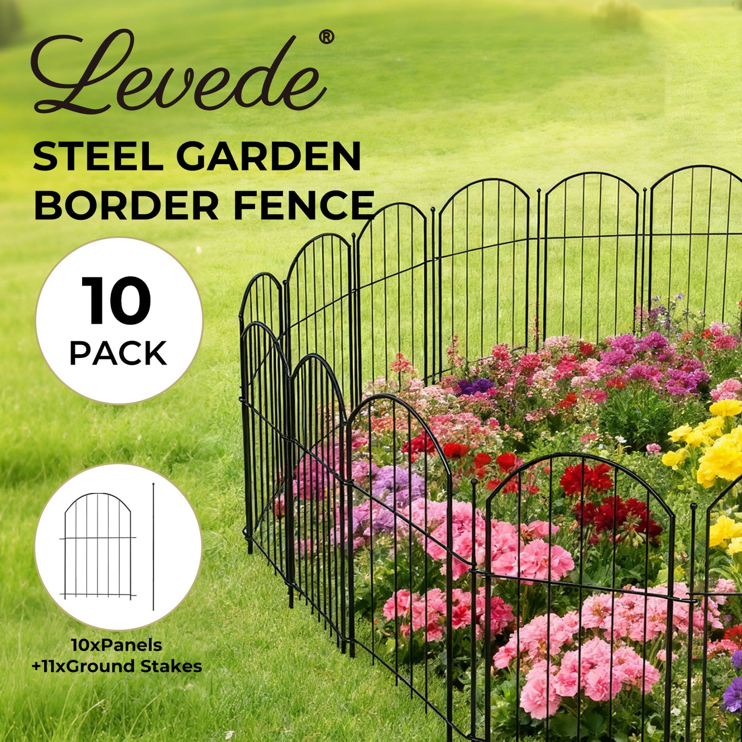 Levede Animal Barrier Metal Decorative Garden Fence Outdoor Pet Border 10 Pack