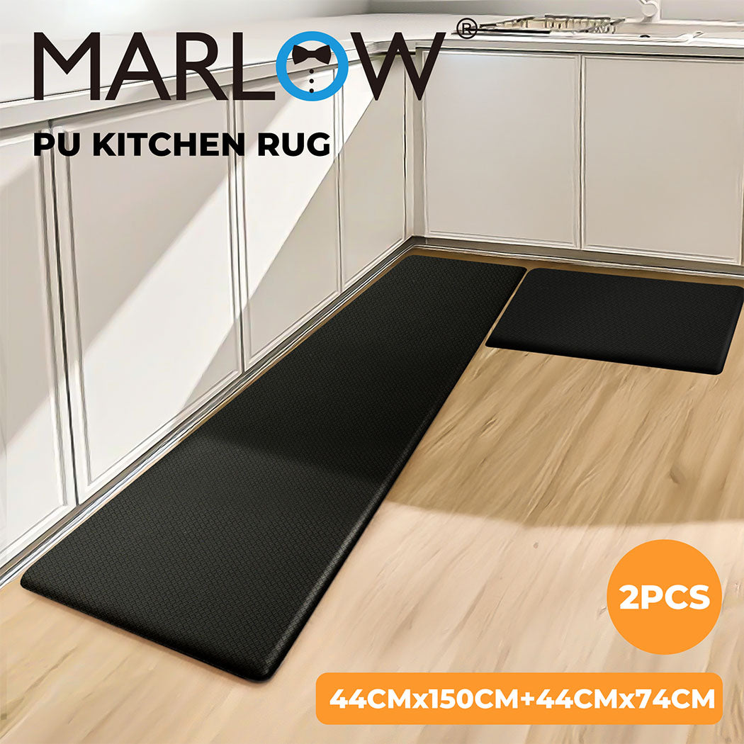 Marlow Kitchen Mat 2PCS Non Slip Woven Rubber Floor Mat Absorbent Runner BLack