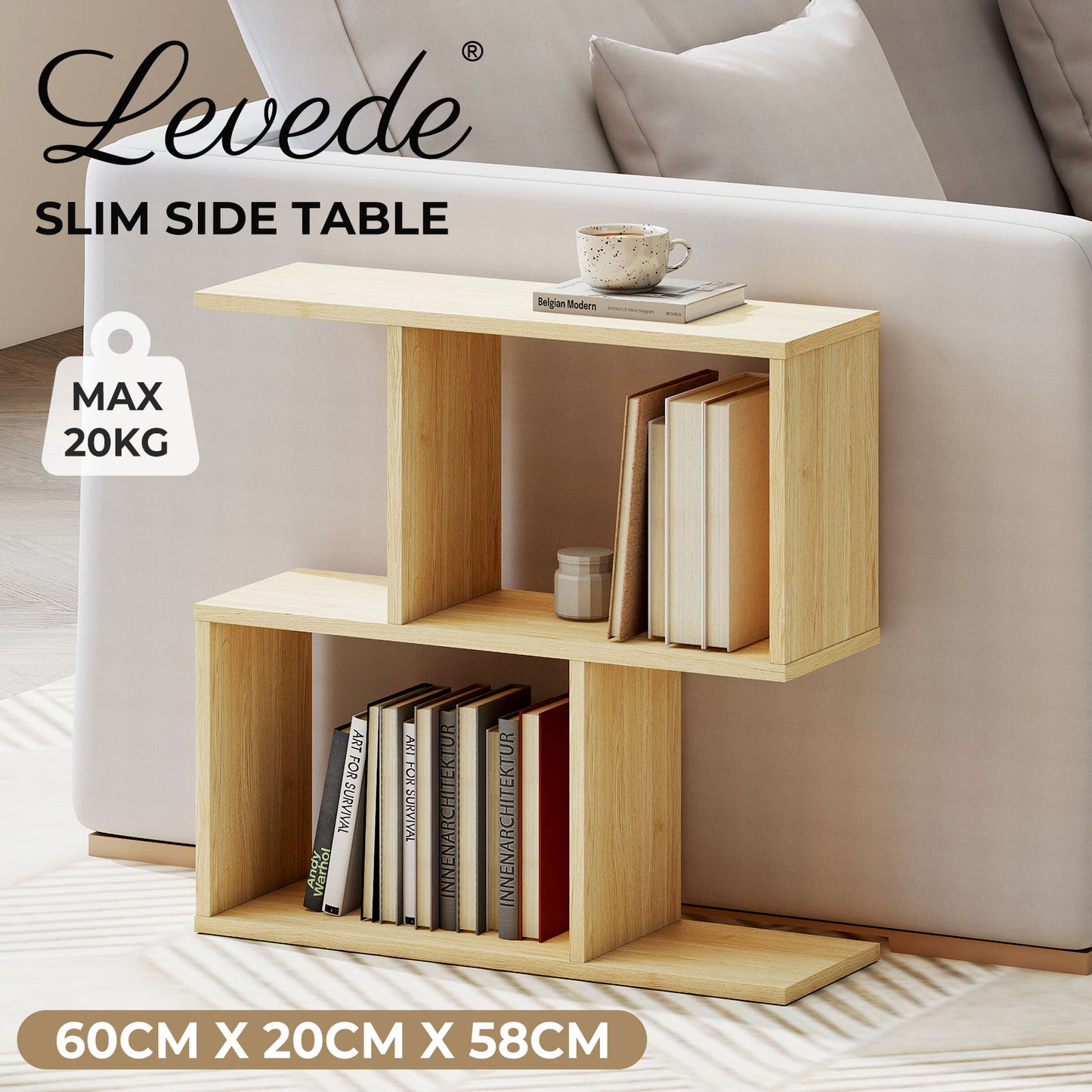 Levede Slim Sofa Side Table Narrow End Accent Table 3 Tier for Living Room 20cm