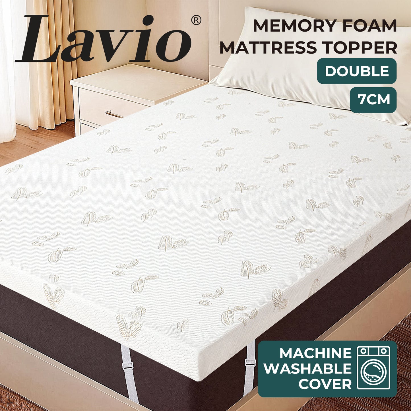 Lavio Mattress Topper Memory Foam Double Dual Layer Pressure Relief Anti Slip