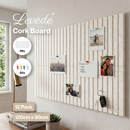 Levede Felt Notice Board 12PCS Wall Tiles Pin Board Self Adhesive Beige 30x30cm