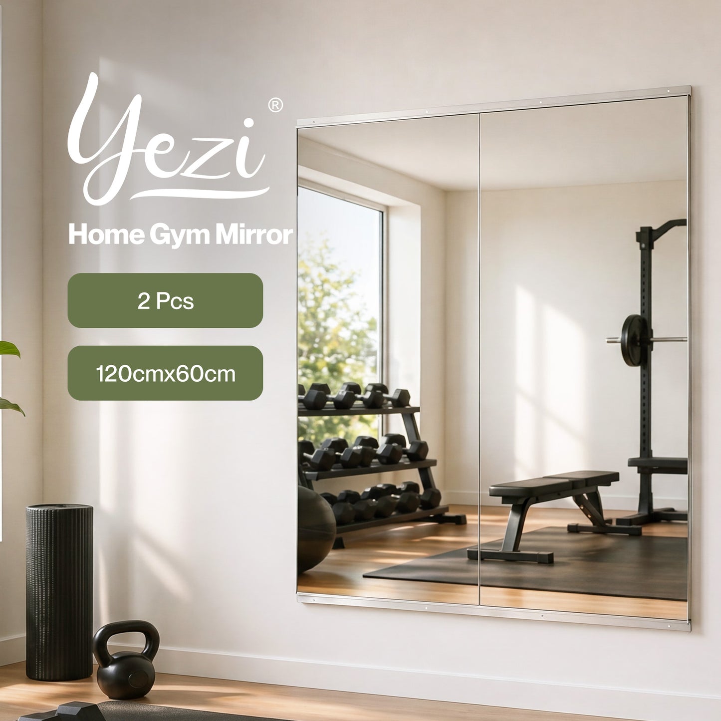 Yezi Home Gym Mirrors Wall Mounted Large Full Body Mirror 2 PCS 120cm x 60cm