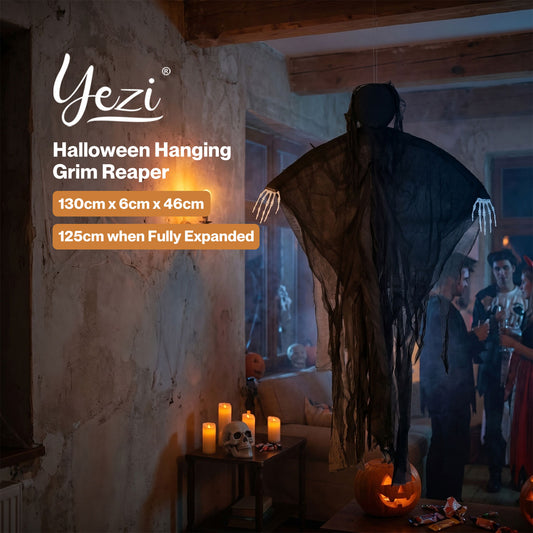 Yezi Halloween Decorations Grim Reaper 130cm Black Polyester Foam