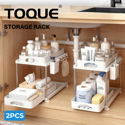 Toque Under Sink Organiser Two Slide-Out Drawers Kitchen Storage 2pcs White