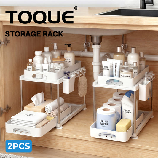 Toque Under Sink Organiser Two Slide-Out Drawers Kitchen Storage 2pcs White