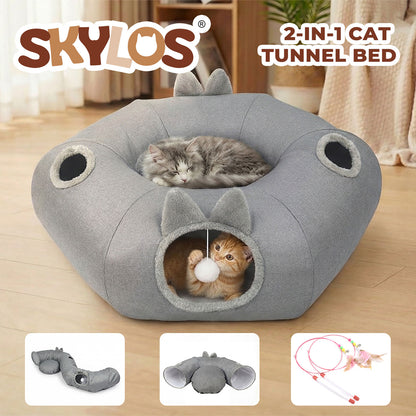 Skylos Foldable Cat Tunnel Bed Interactive Donut Toy for Indoor Cats Kittens