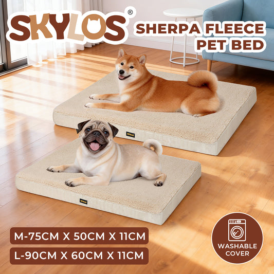 Skylos Pet Bed Orthopaedic Sherpa Fleece Soft Dog Crate Cushion Mat Washable