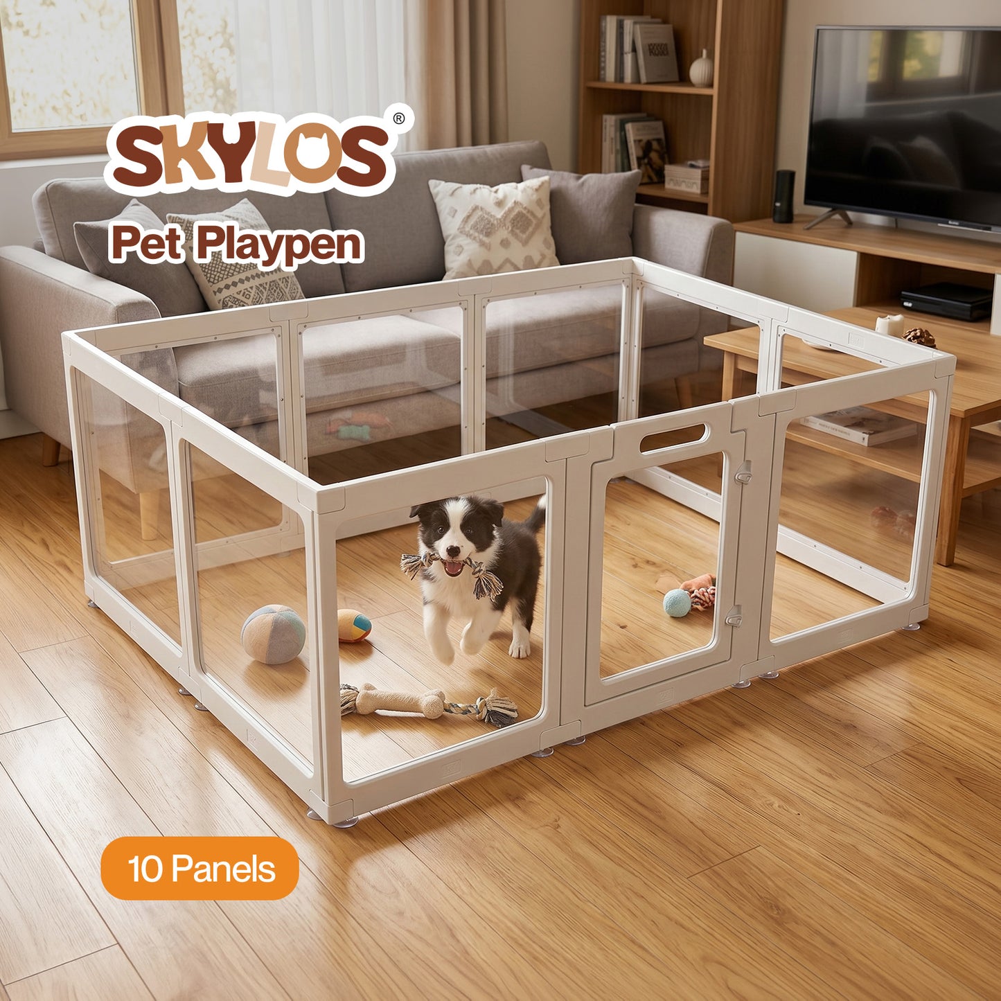 Skylos Dog Pen  Transparent Dog Playpen  153x102x60cm  HDPE Acrylic  White