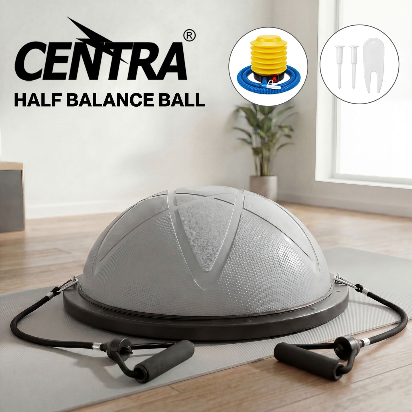 Centra Half Balance Ball Trainer with Resistance Band Core Trainer Strength Gym
