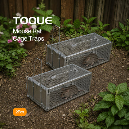 TOQUE Humane Mouse Traps Live Catch Rodent Trap Auto Lock For outdoor Silver 2pc