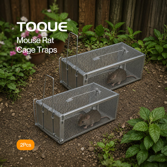 TOQUE Humane Mouse Traps Live Catch Rodent Trap Auto Lock For outdoor Silver 2pc