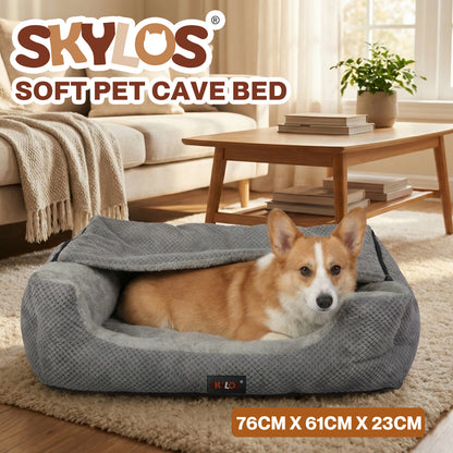 Skylos Large Dog Bed Pet Cave Bed Article Fleece Soft Washable Removable Blanket