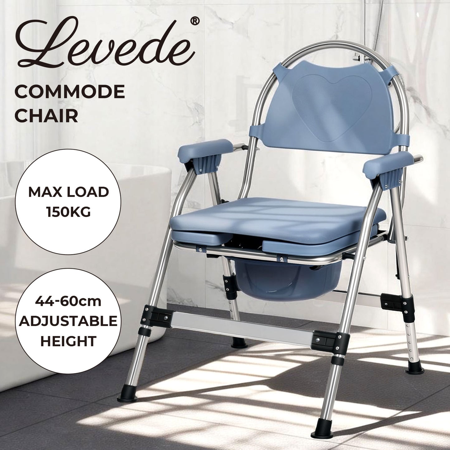 Levede Commode Chair for Bedroom Folding Adjustable Bedside Toilet Shower Chair