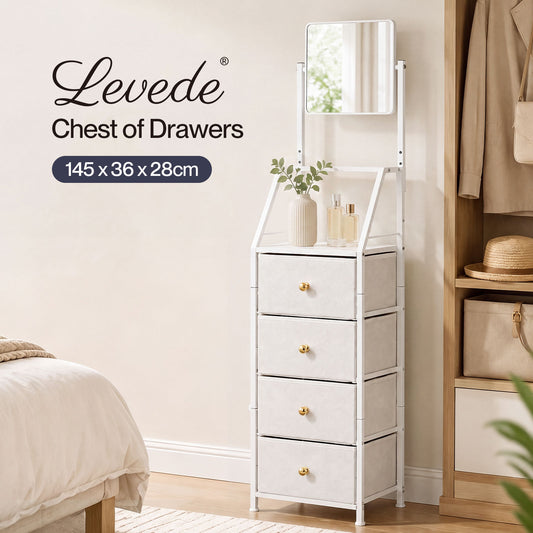 Levede Chest Of Drawers Mirror Dressing Table Vertical Storage Bedroom White